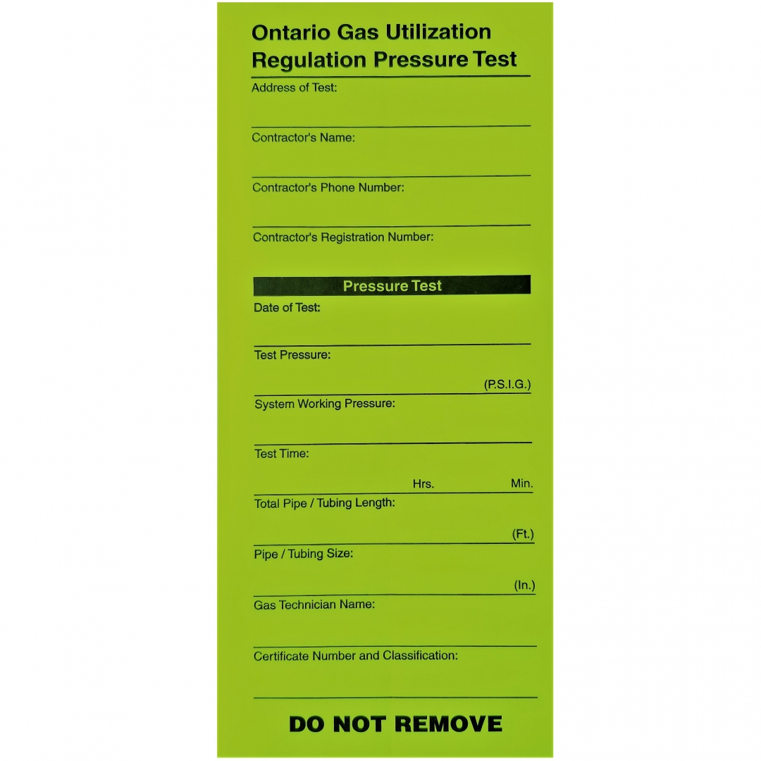 Gas Pressure Test Tags - Fluorescent Green