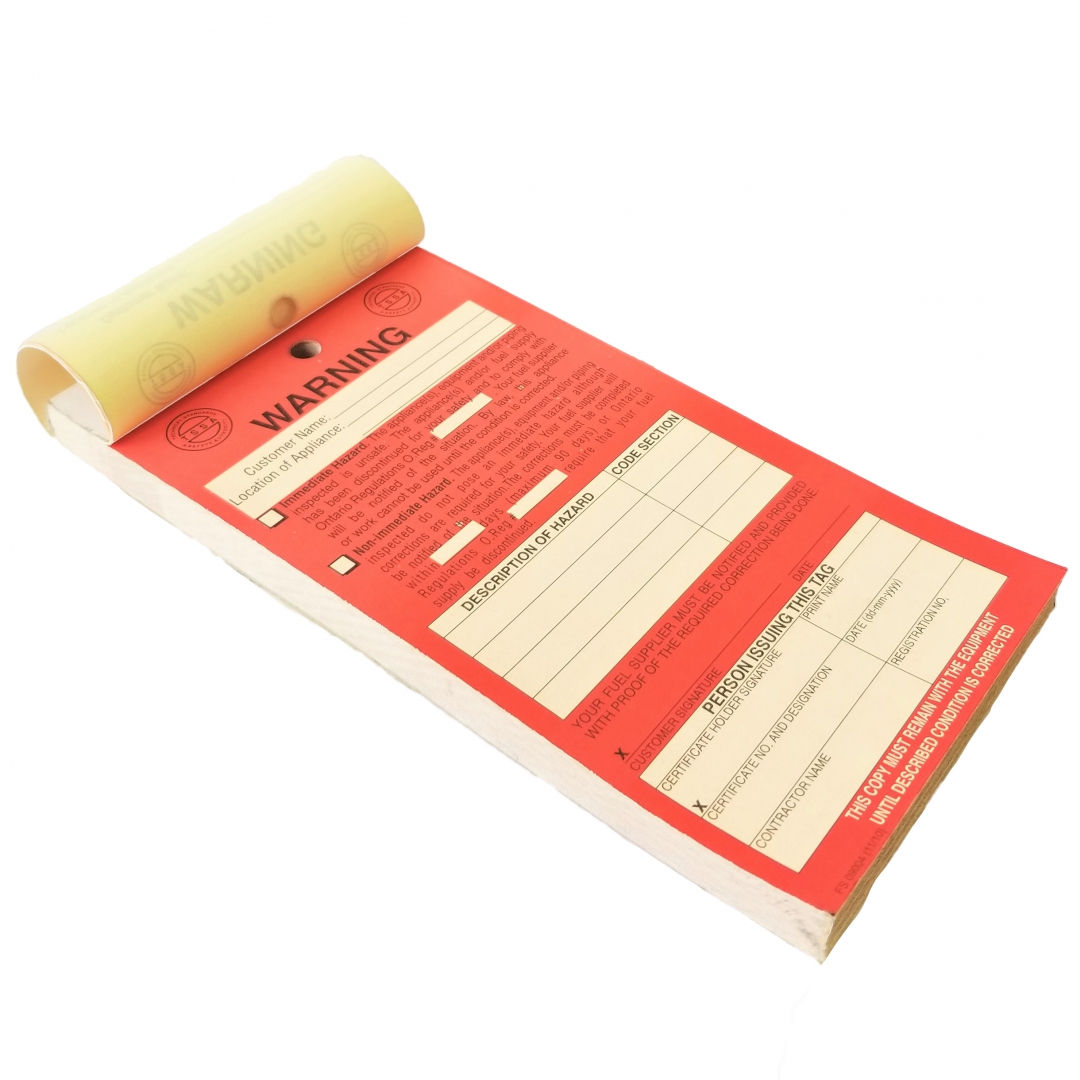 TSSA Red Warning Gas Pressure Test Tags - 25 Book