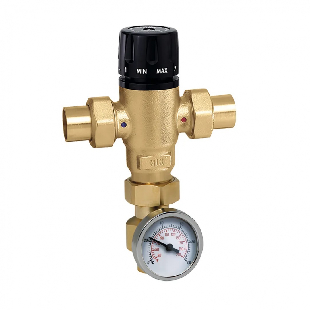CALEFFI CALEFFI MixCal Adjustable 3-Way Thermostatic Mixing Valve With Temperature Gauge CALEFFI CALEFFI MixCal Adjustable 3-Way Thermostatic Mixing Valve With Temperature Gauge