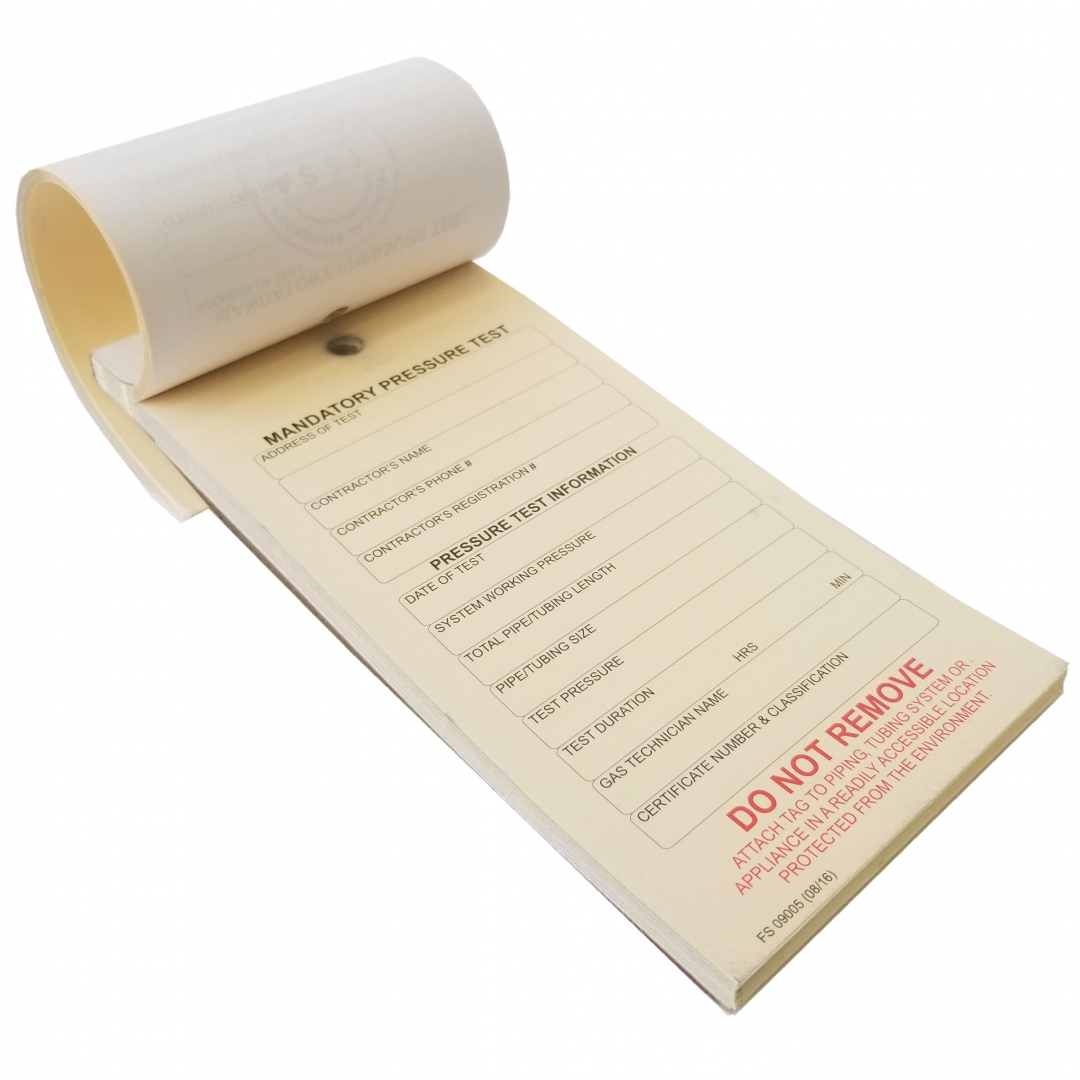 TSSA Gas Pressure Test Tags - 25 Book